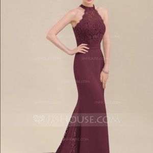 High Neck Bridesmaid Dress with Train